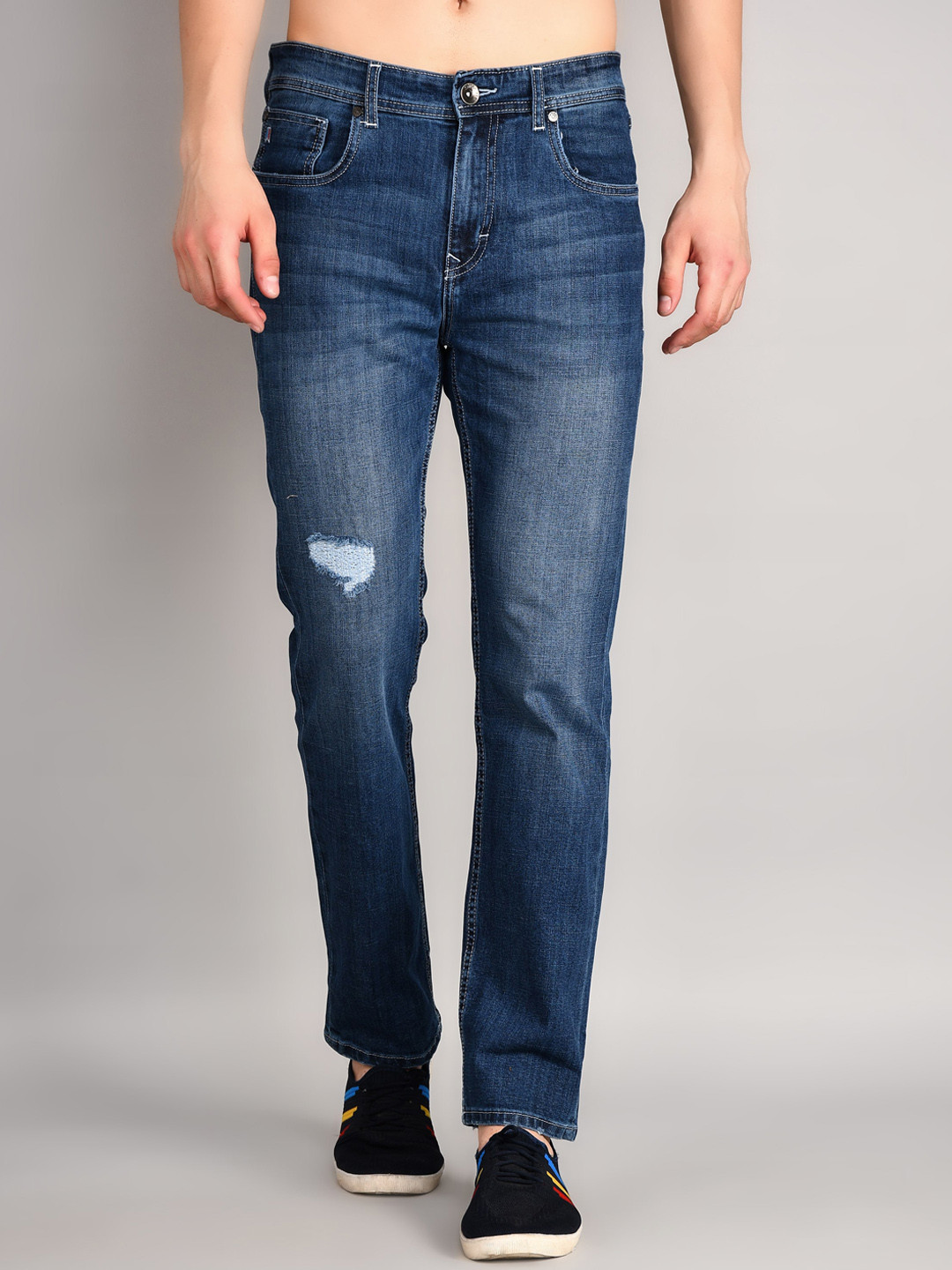 TIM PARIS Comfort Low Distress Light Fade Mid-Rise Regular Fit Stretchable Jeans