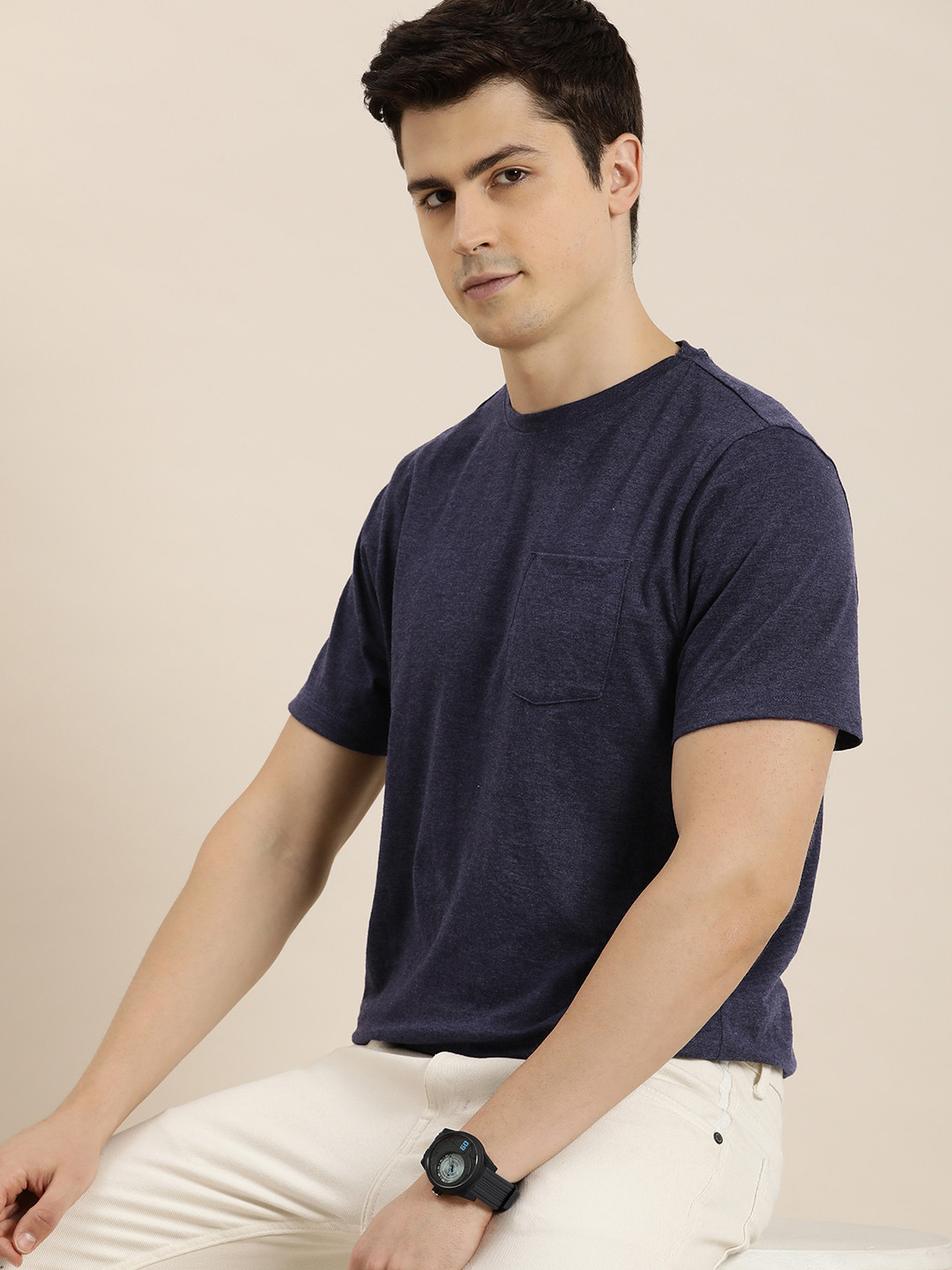 INVICTUS Solid Round Neck Casual Pocket T-shirt