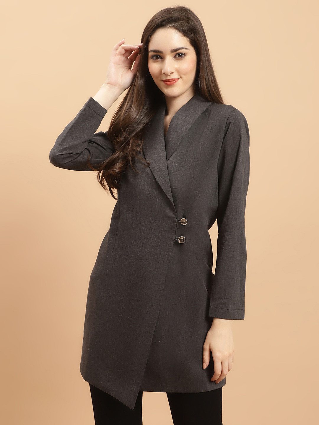 Purple State Self Design Shawl Collar Single-Breasted Formal Blazer