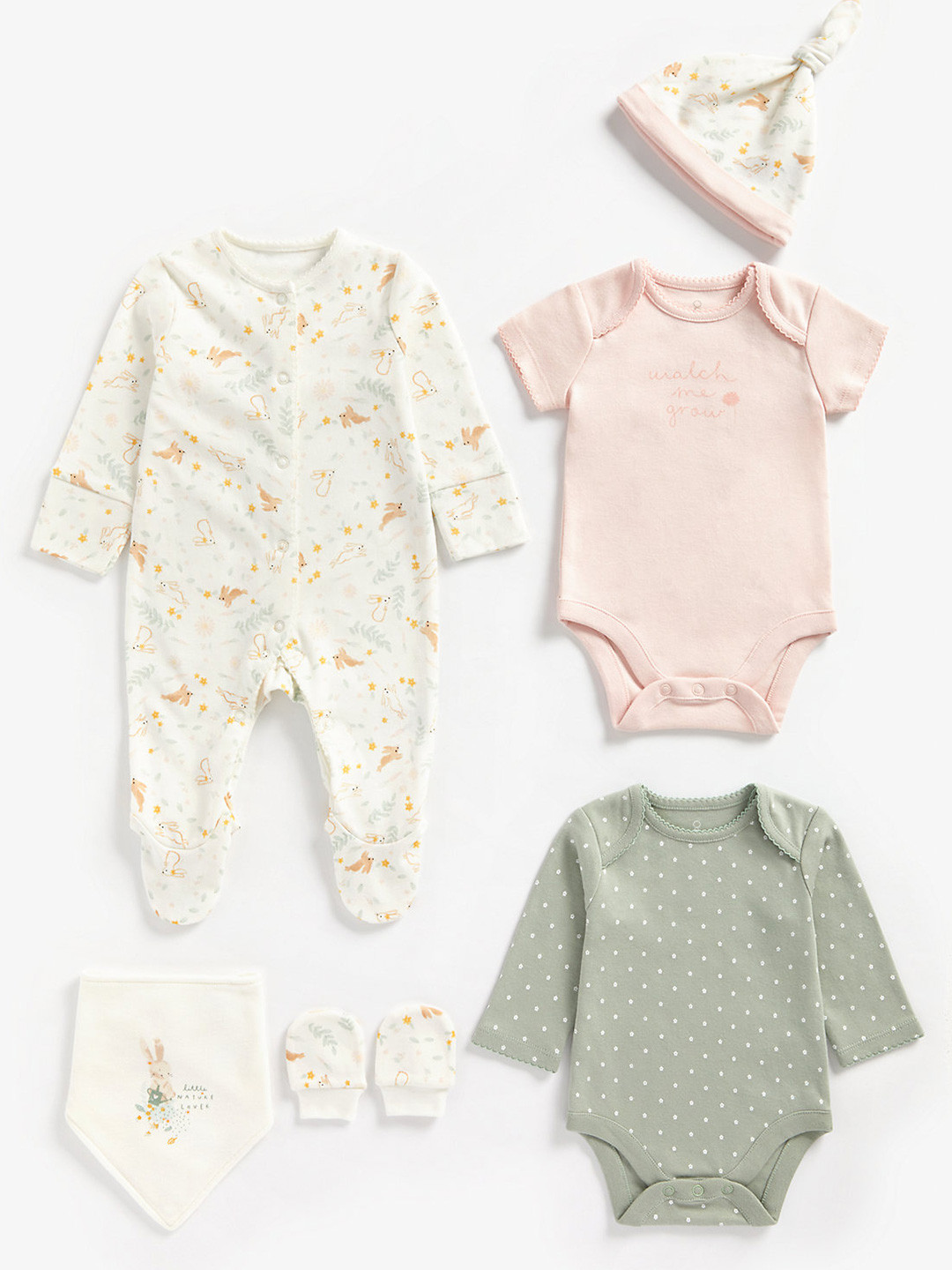 mothercare Infant Girls 7 Pieces Printed Cotton Baby Apparel Gift Set