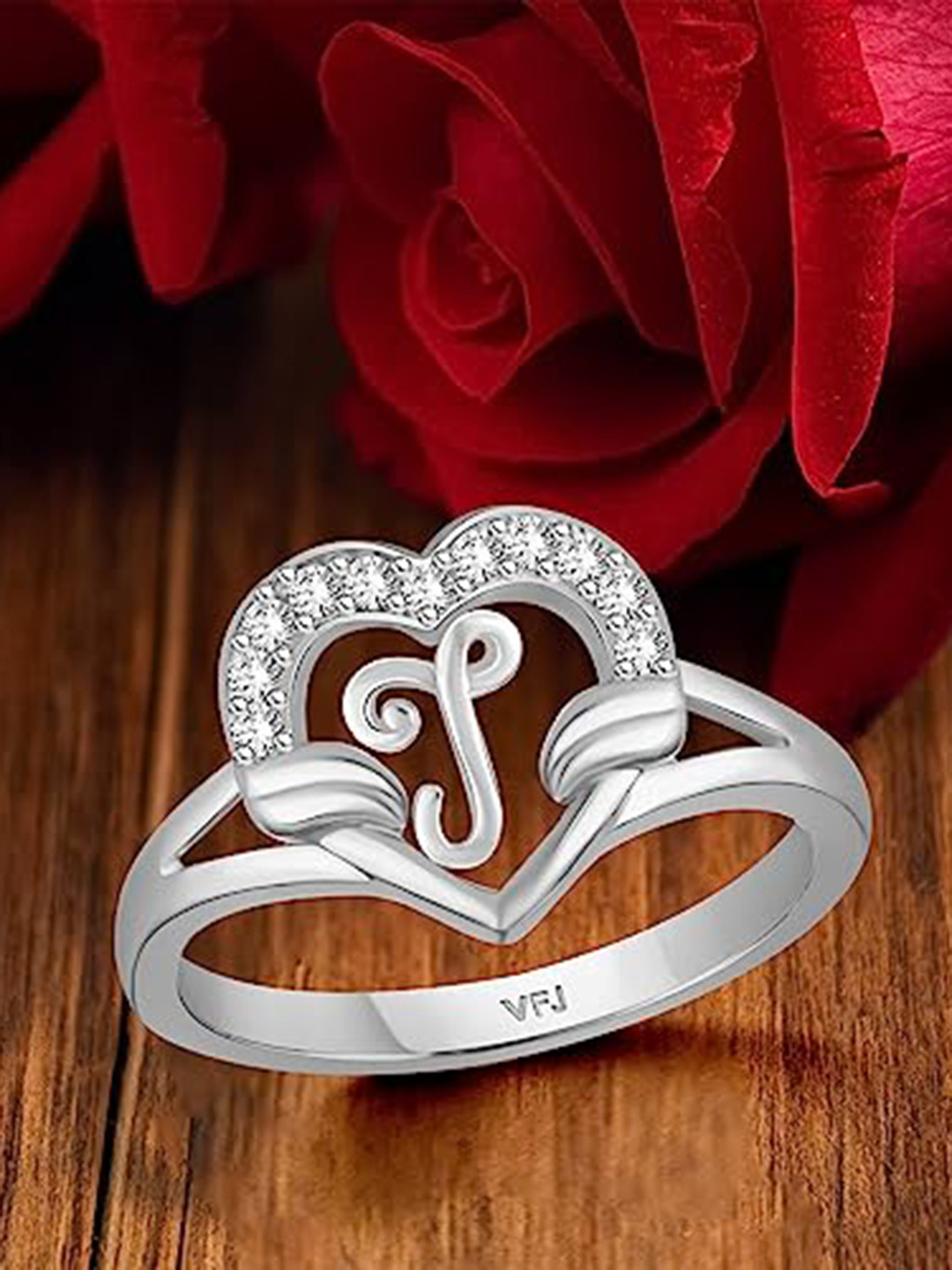 Vighnaharta Rhodium-Plated CZ Studded Alphabet Y Finger Ring