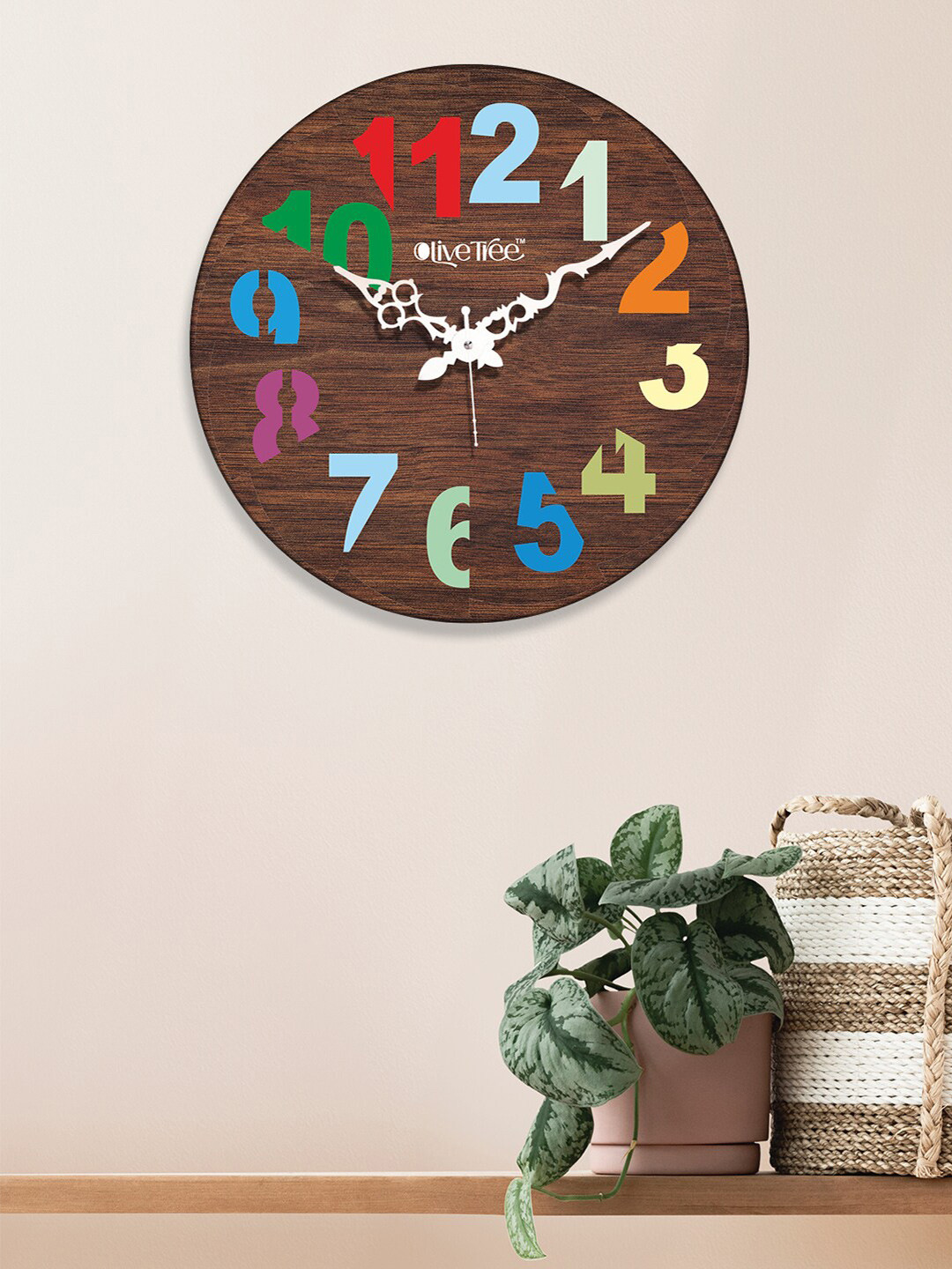 OLIVE TREE Brown Printed Contemporary Wall Clock