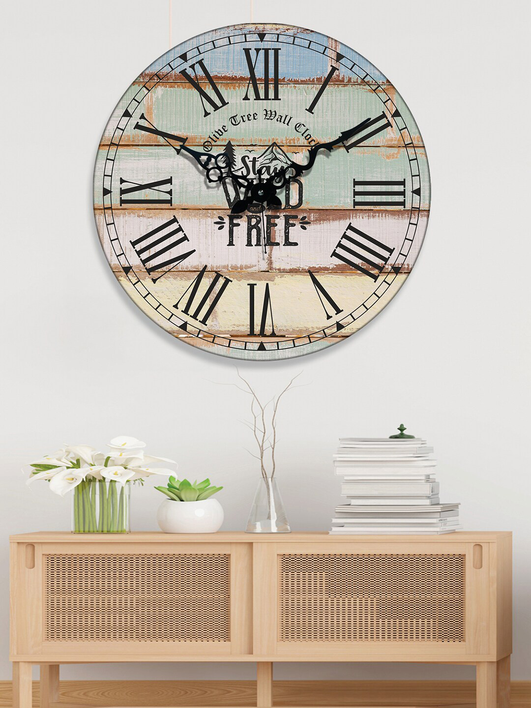 OLIVE TREE Cream-Coloured Printed Contemporary Wall Clock