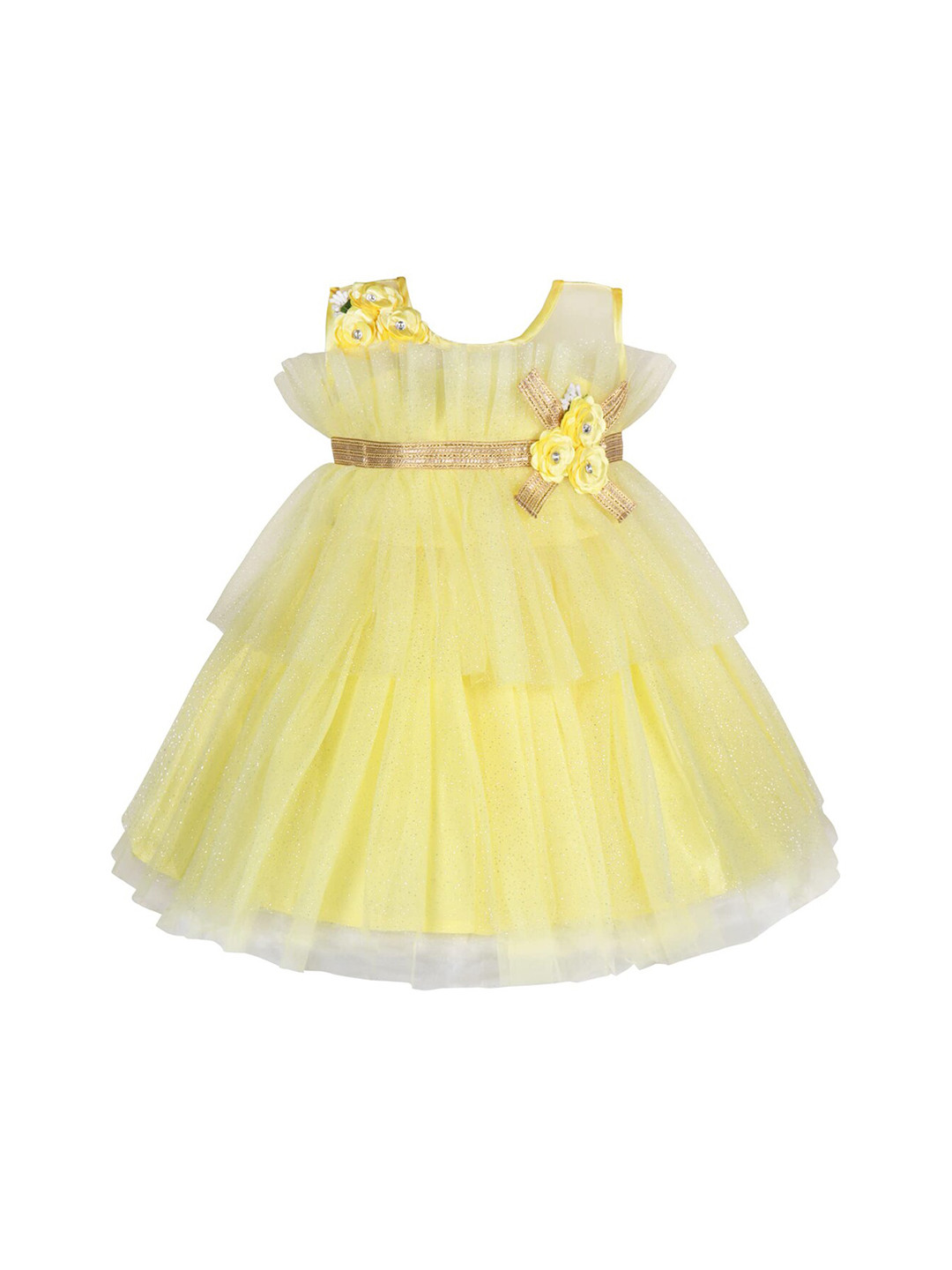 Wish Karo Layered Embellished Round Neck Tie- Up A-Line Dress