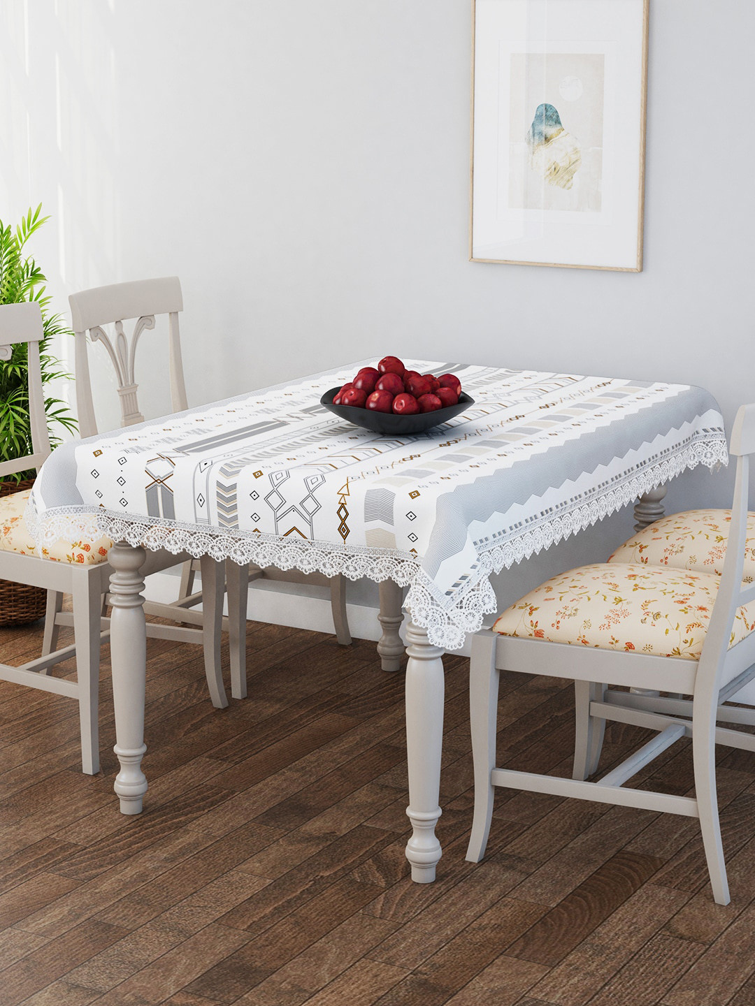 Story@home White Abstract Printed Cotton Table Cover