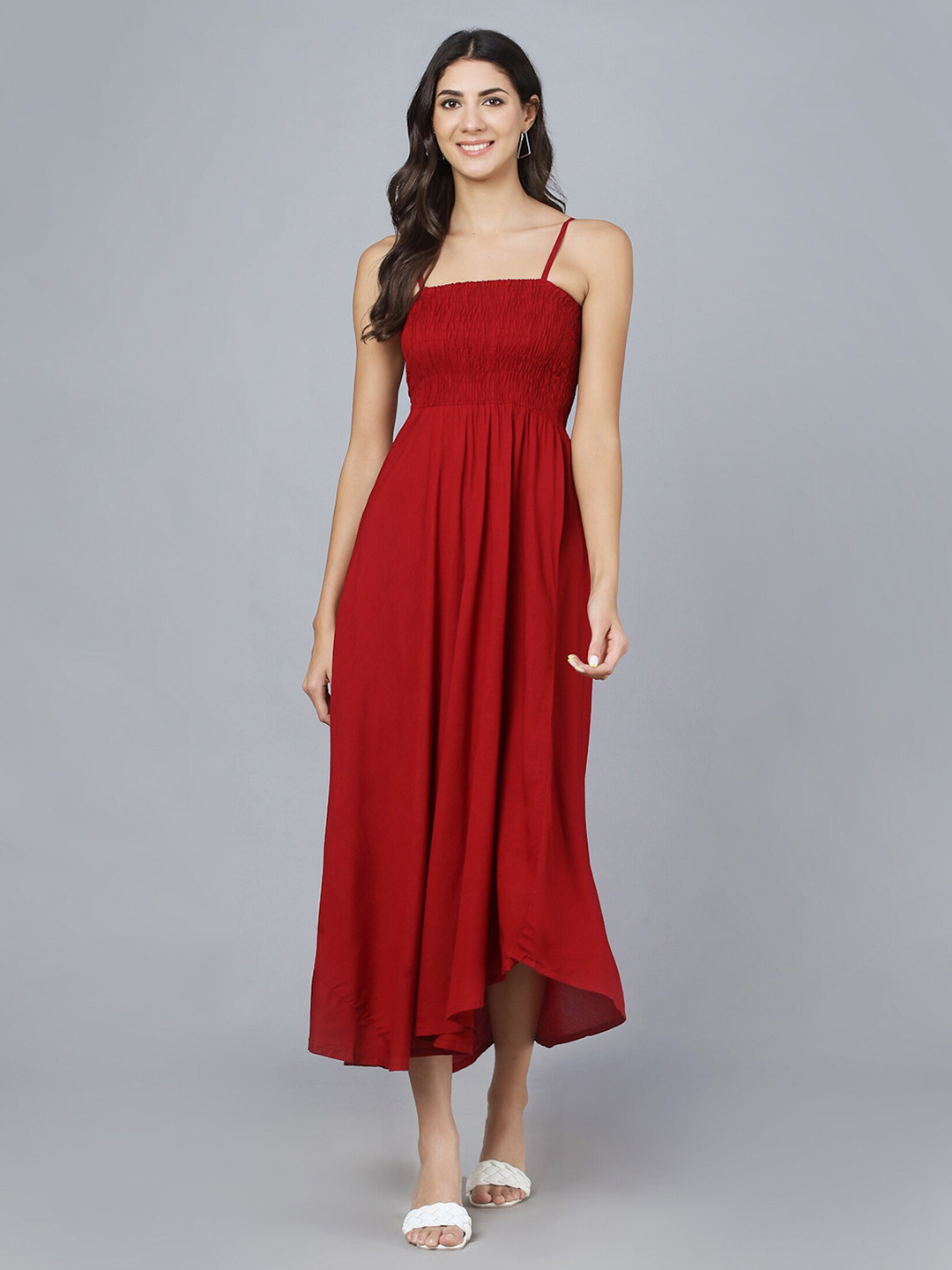 KALINI Fit & Flare Smocked Effect Midi Dress