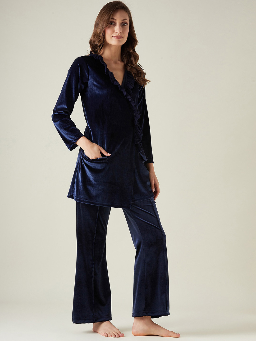 The Kaftan Company V-Neck Velvet Top & Pyjamas