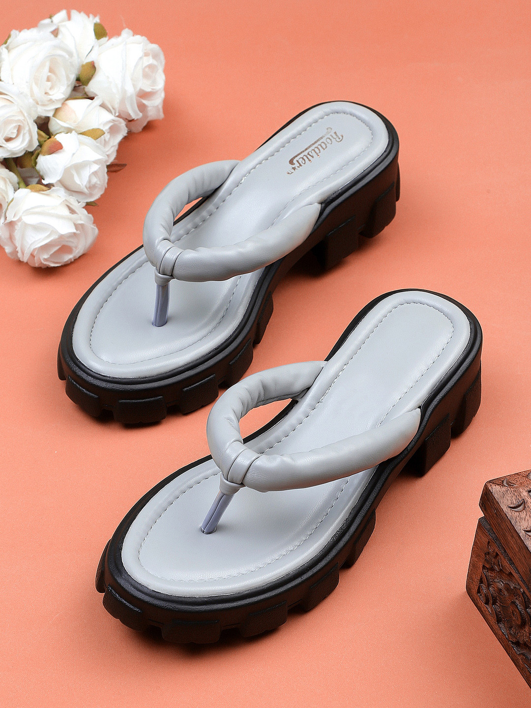 Roadster Grey Open Back Platform Heels