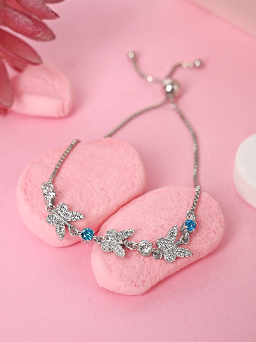 Clara Sterling Silver Cubic Zirconia Rhodium-Plated Charm Bracelet