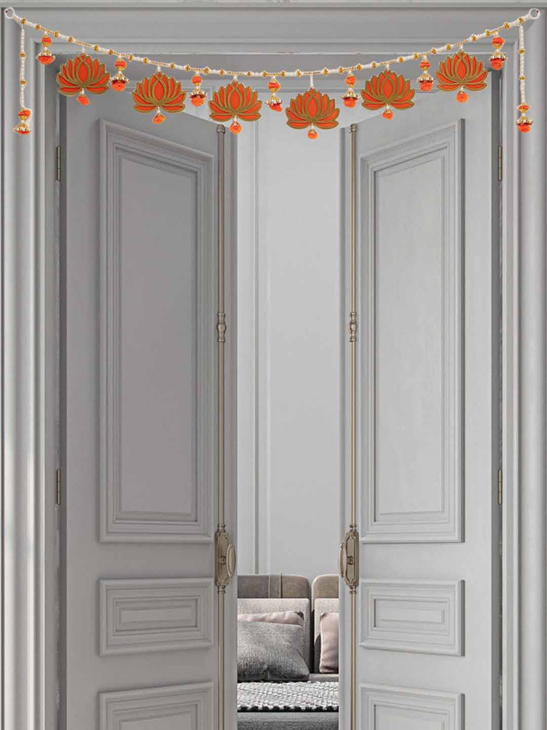 BS AMOR Orange Colored Artificial Flowers Wall Hanging