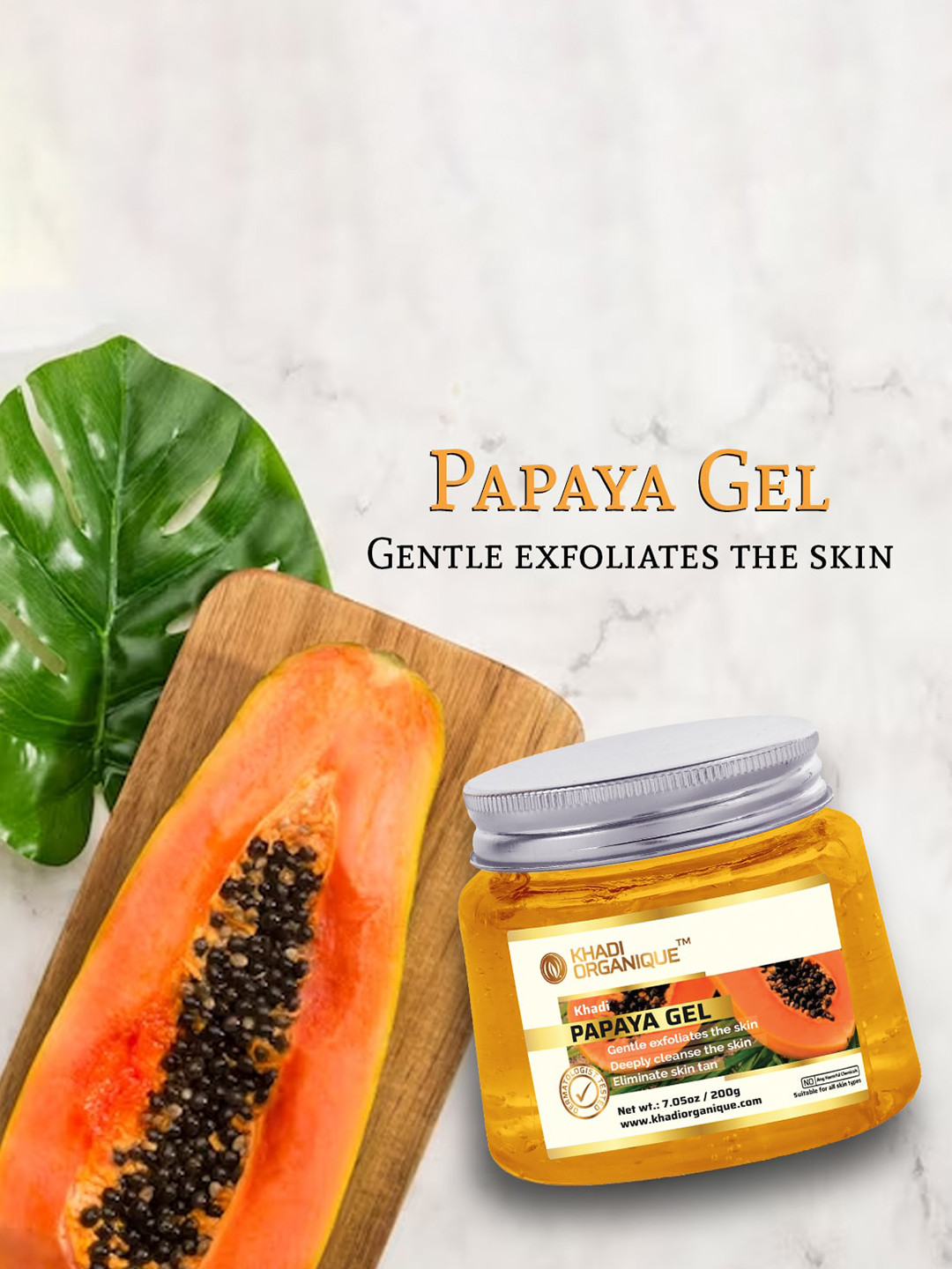 Khadi Organique Papaya Face Gel For Tan Removal & Deeply Cleanse Skin- 200 gm