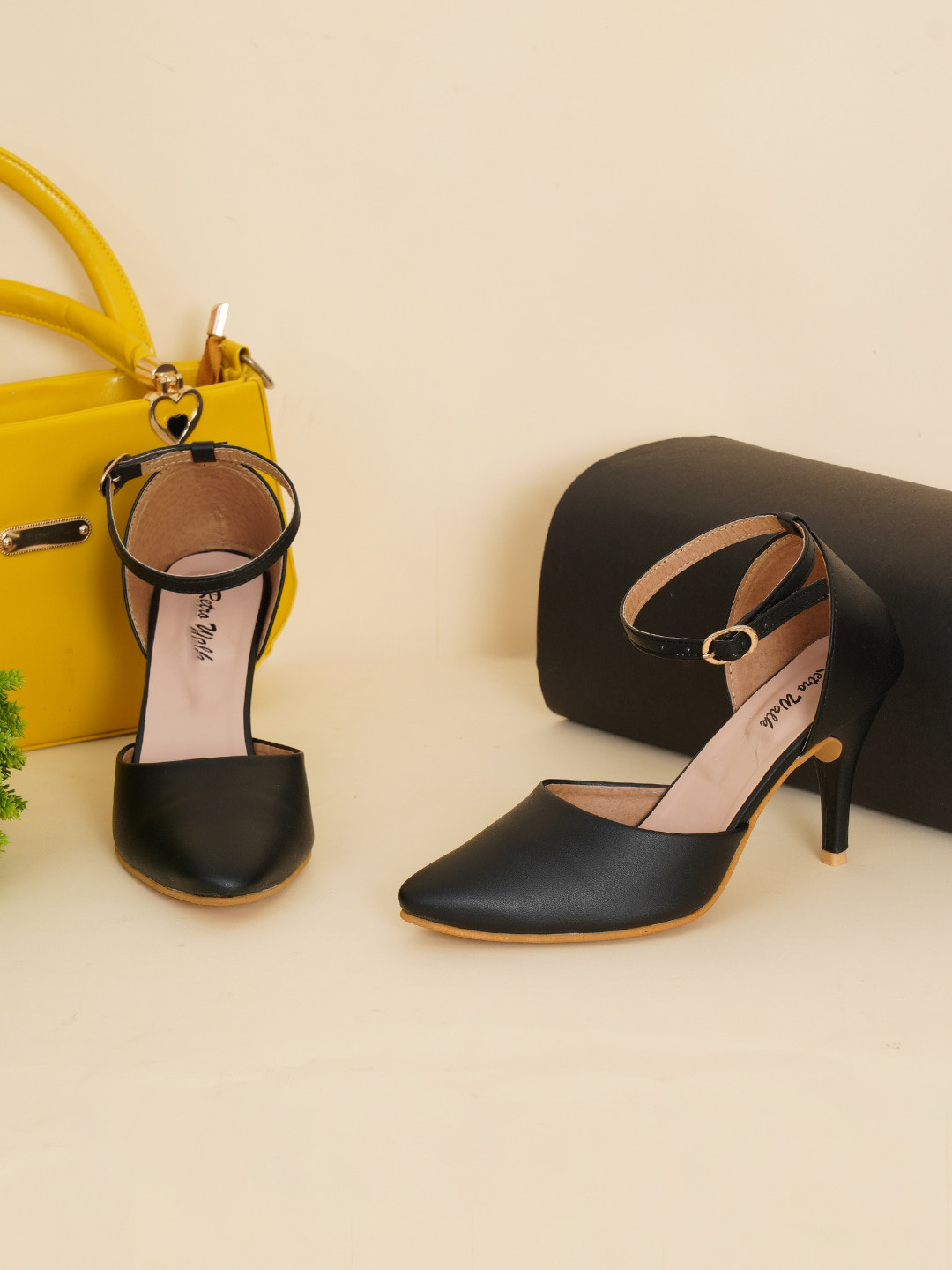 Retro Walk Pointed Toe Slim Heels With Ankle Loop