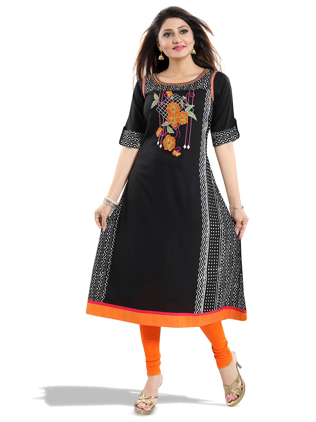 keshubaba FloralEmbroidered Pure Cotton A-Line Kurta