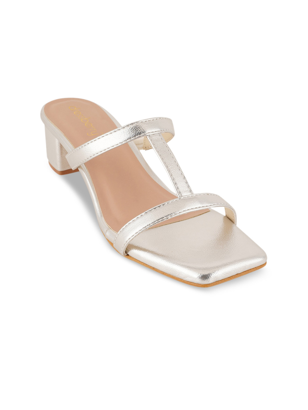 DressBerry Silver-Toned Open toe Block Heels