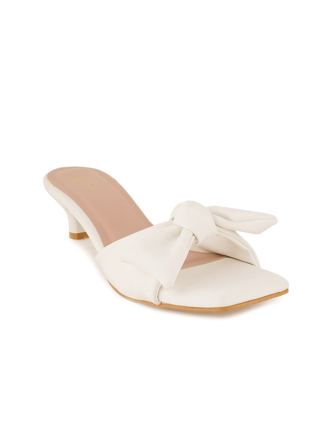Mast & Harbour White Bow Detailed Open Toe Kitten Heels