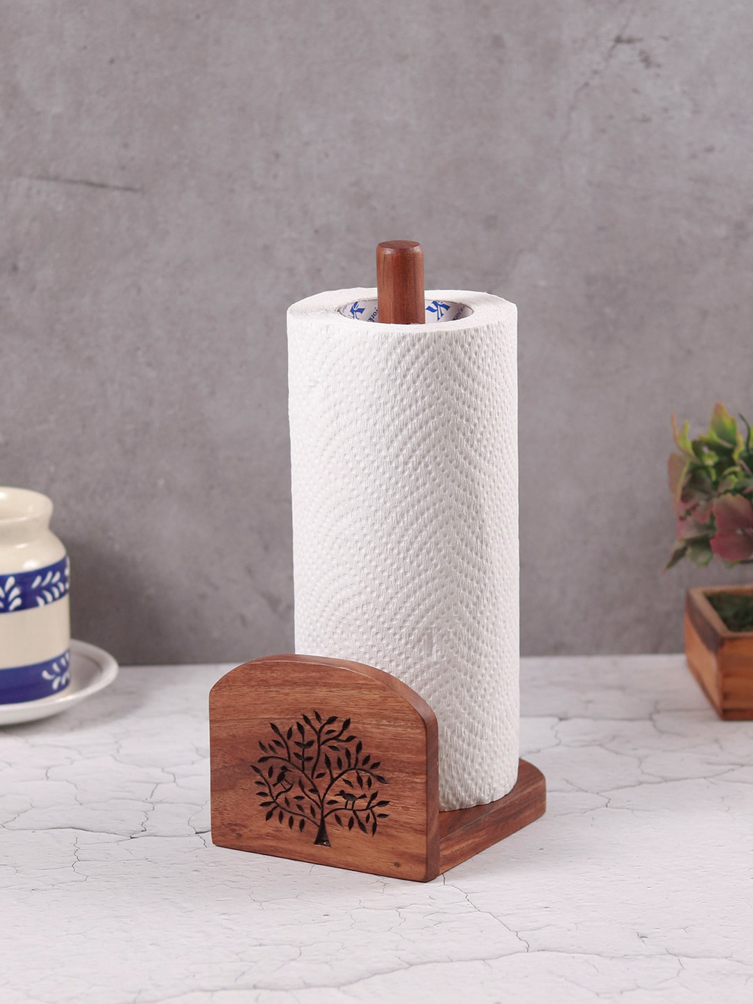 Unravel India Brown Sheesham Wood Tissue Holder