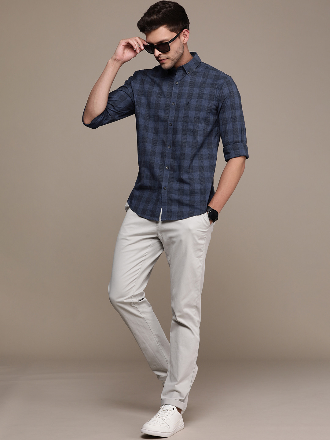 French Connection Slim Fit Button-Down Collar Checked Casual Shirt