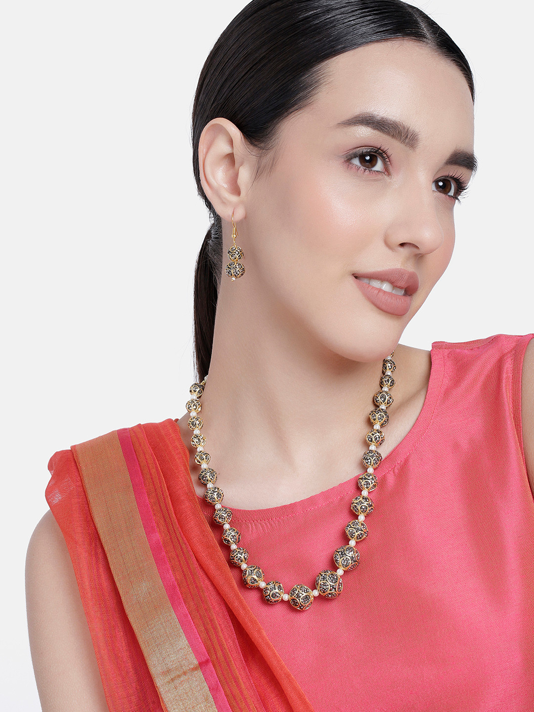 LAIDA Women Rhodium-Plated Antique Kundan-Studded Jewellery Set