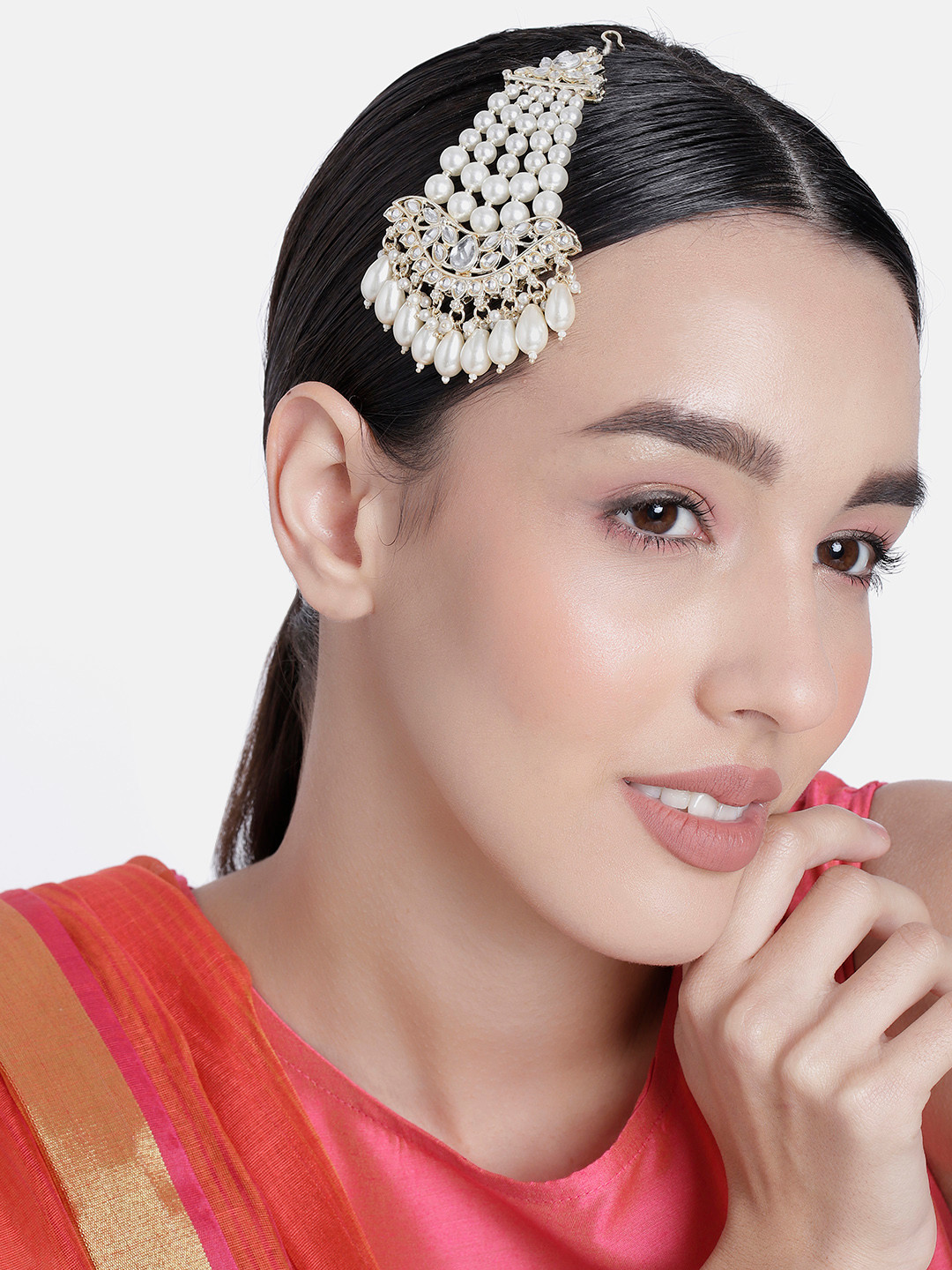 LAIDA Gold-Plated Pearls-Studded Jhumar Passa Head Jewellery