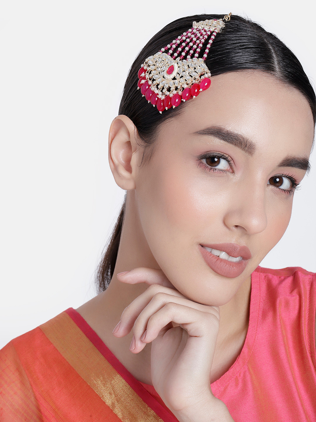 LAIDA Gold-Plated Artficial Stones-Studded Jhumar Passa Head Jewellery