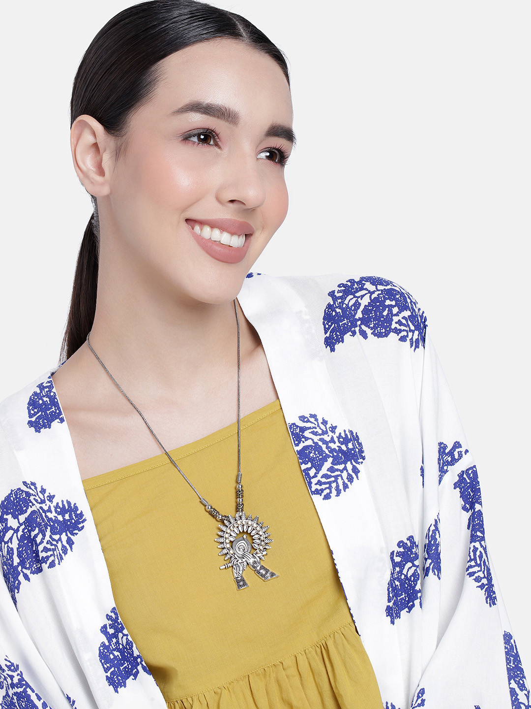 LAIDA German Silver Silver-Plated Oxidised Necklace