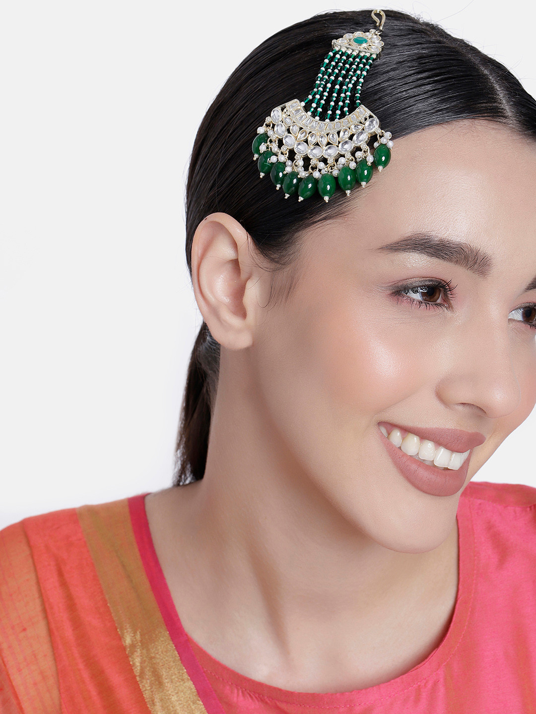 LAIDA Gold-Plated Artficial Stones-Studded Jhumar Passa Head Jewellery