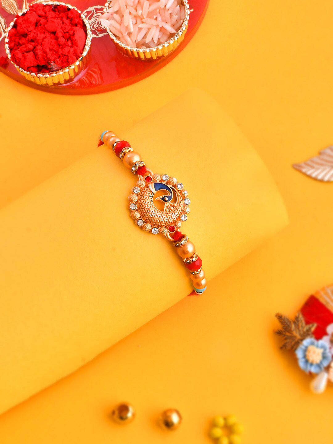 Aapno Rajasthan Men Gold-Plated Peacock Design Royal Rakhi