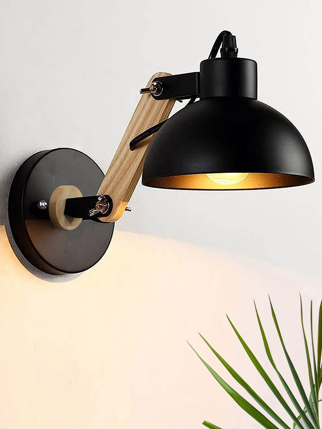 Homesake Industrial Adjustable Black & Brown Wooden Swing Wall Lamps