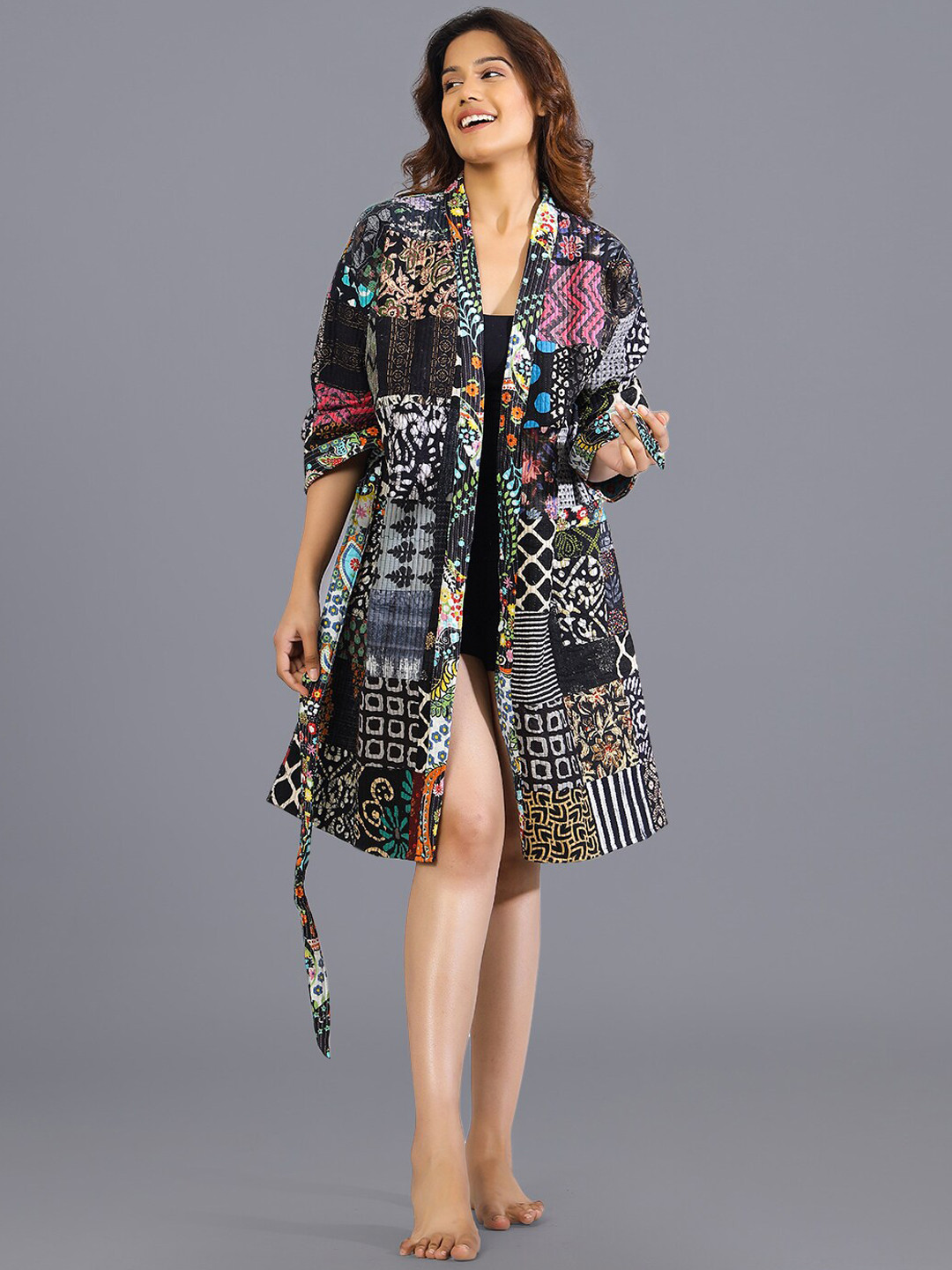 HANDICRAFT PALACE Women Patchwork Quilted Pure Cotton Long Bathrobe