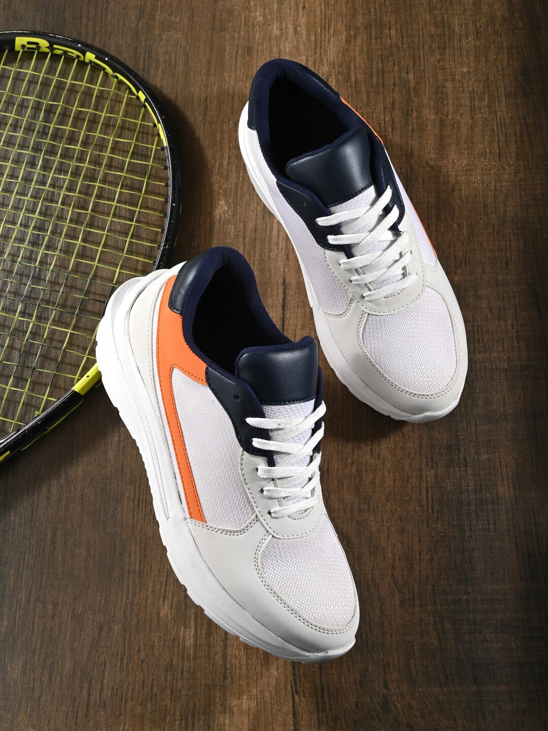 Roadster Men White & Orange Colourblocked Lace-Ups Sports Running Shoes