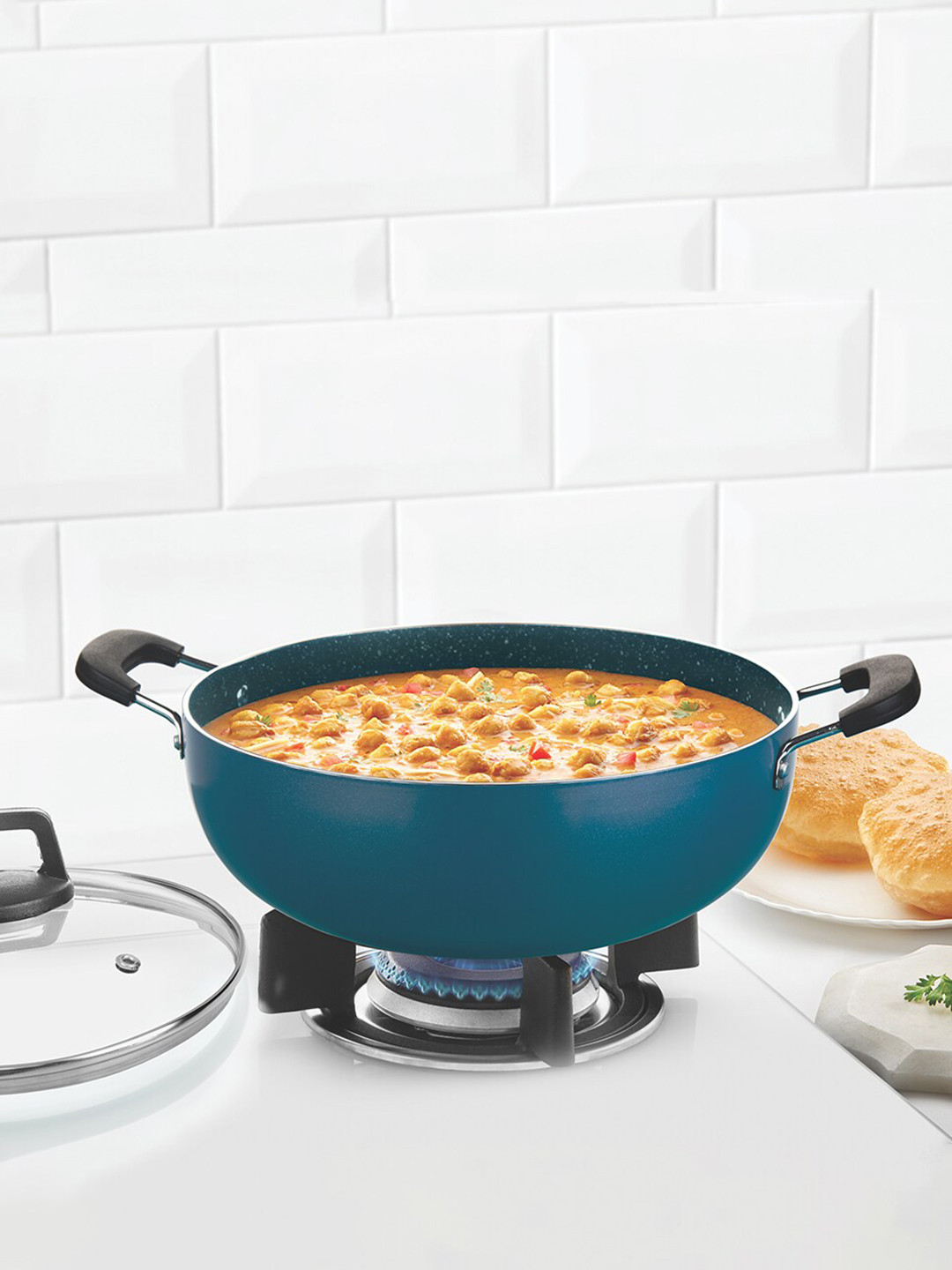 BOROSIL ProChef Blue Non-stick Aluminium Kadhai 22 cm