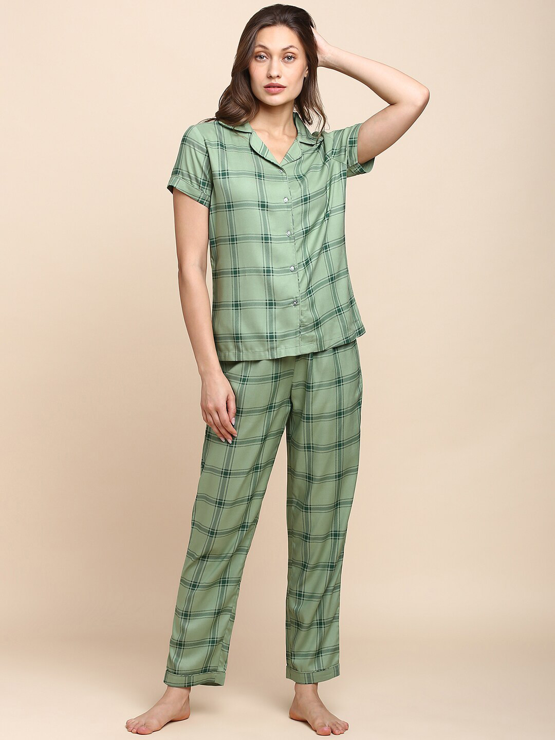 Van Heusen Checked Lapel Collar Night suit