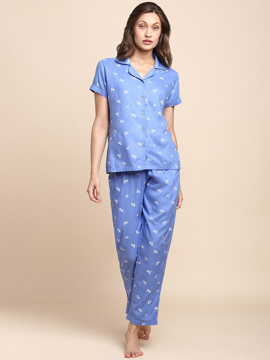 Van Heusen Conversational Printed Lapel Collar Night Suit