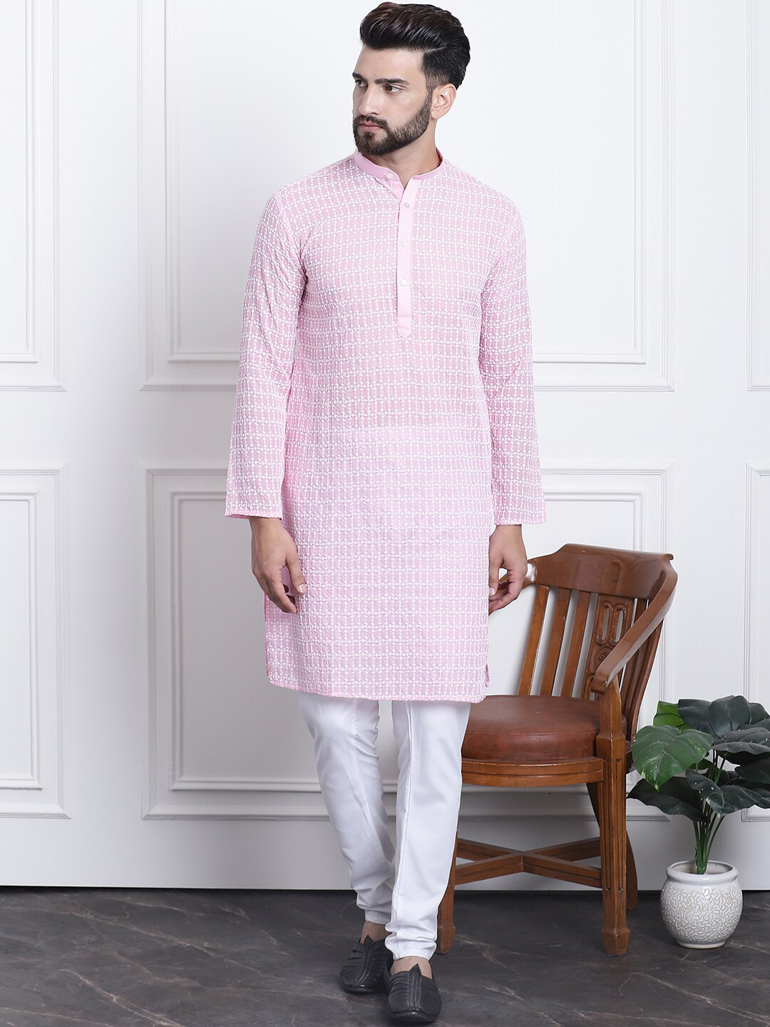 SOJANYA Ethnic Motifs Embroidered Regular Pure Cotton Kurta with Churidar