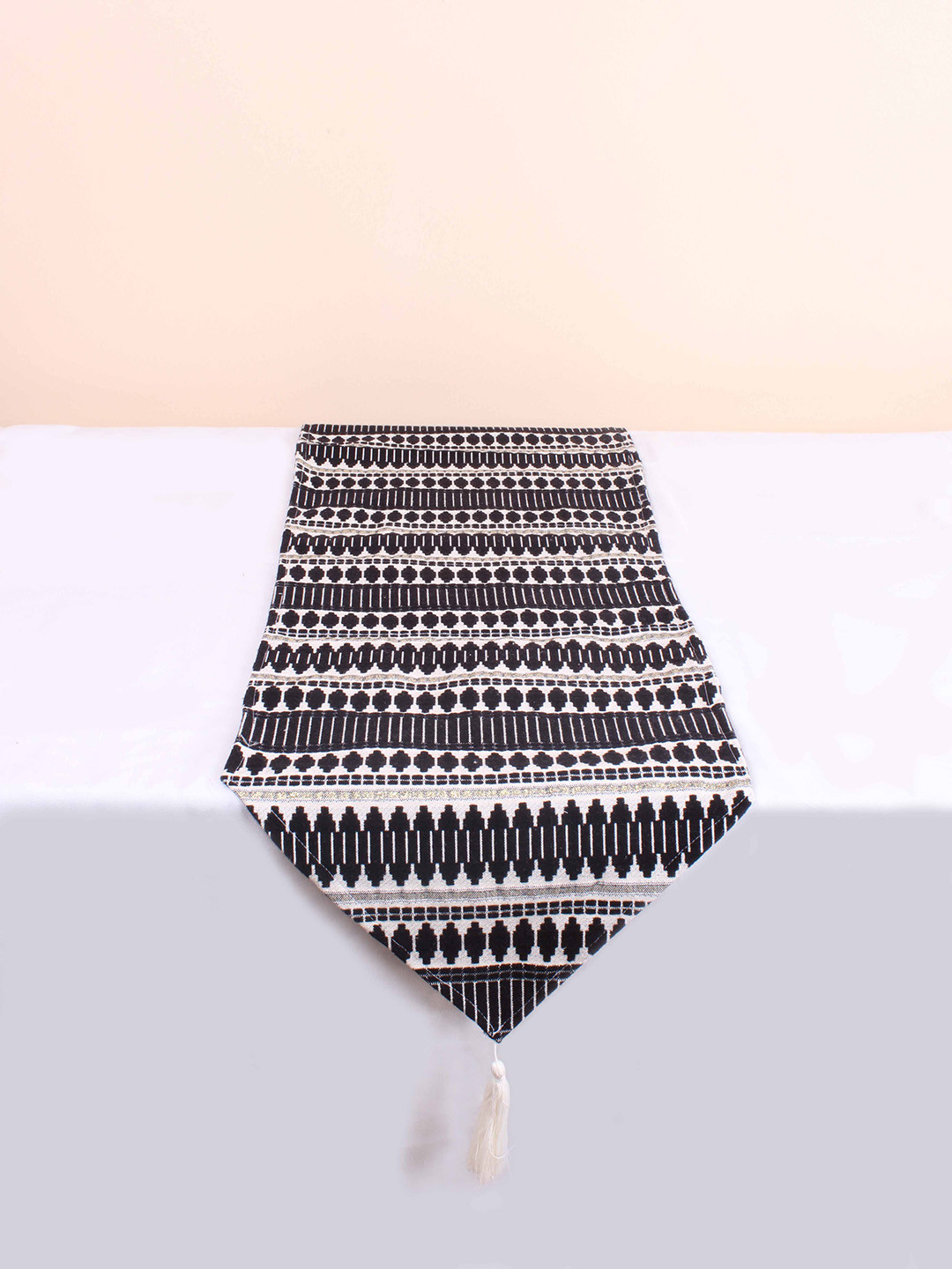 STITCHNEST Black & White Woven Striped Table Runner