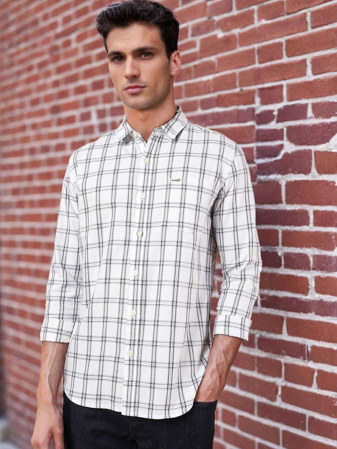 Wrangler Men Grid Tattersall Checked Opaque Cotton Casual Shirt