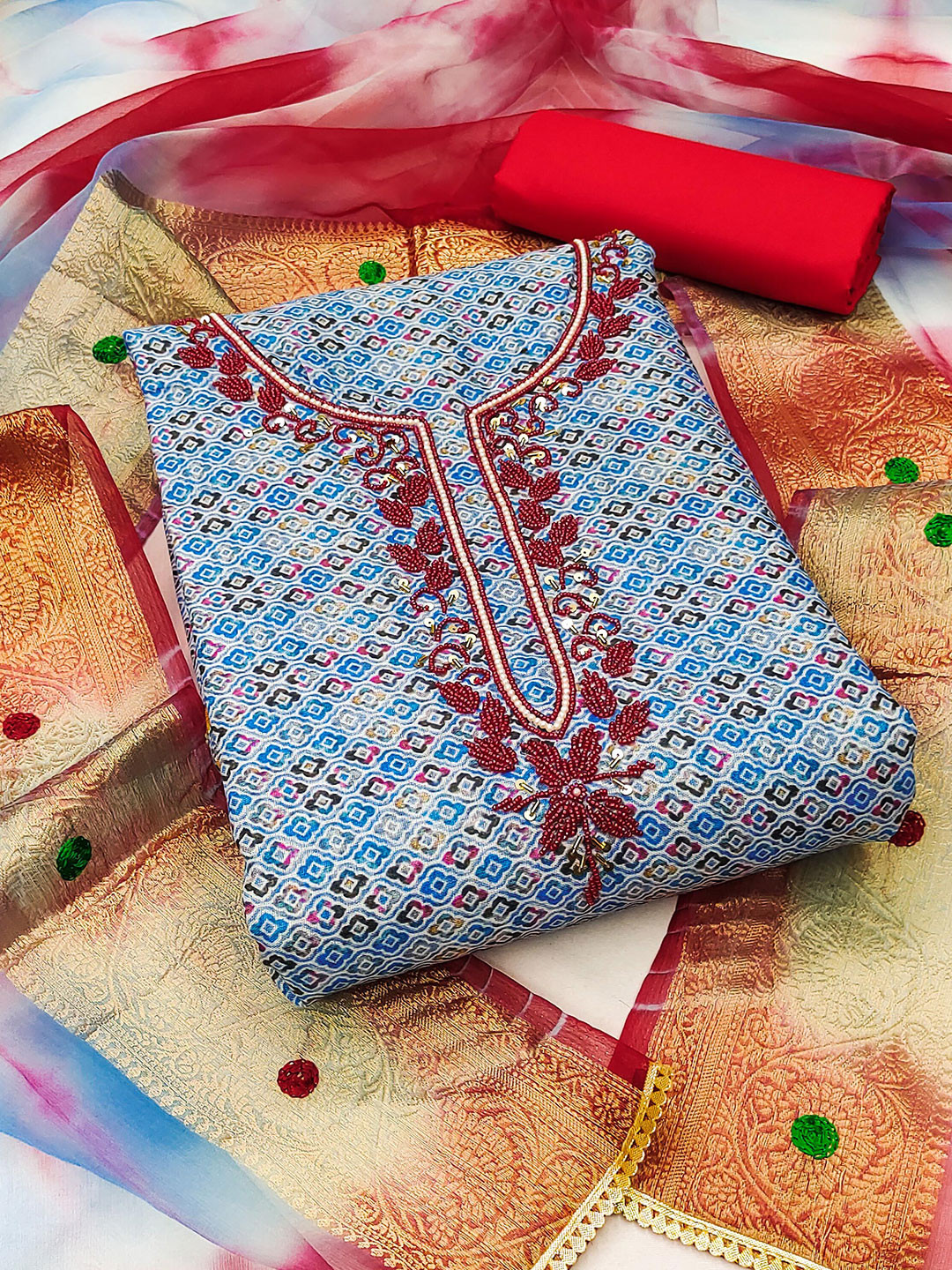 MANVAA Geometric Printed Pure Cotton Unstitched Dress Material