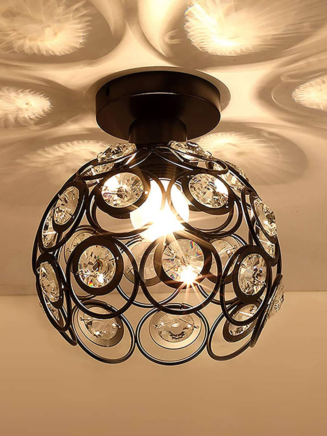 Homesake Black Dual Ring Crystal Flush Mount Metal Ceiling Lamp