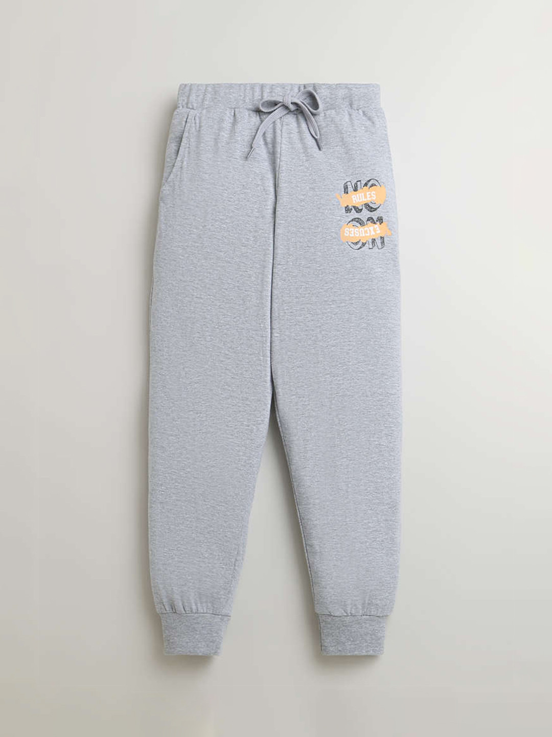 KiddoPanti Boys No Rules No Excuses Printed Mid-Rise Pure Cotton Joggers