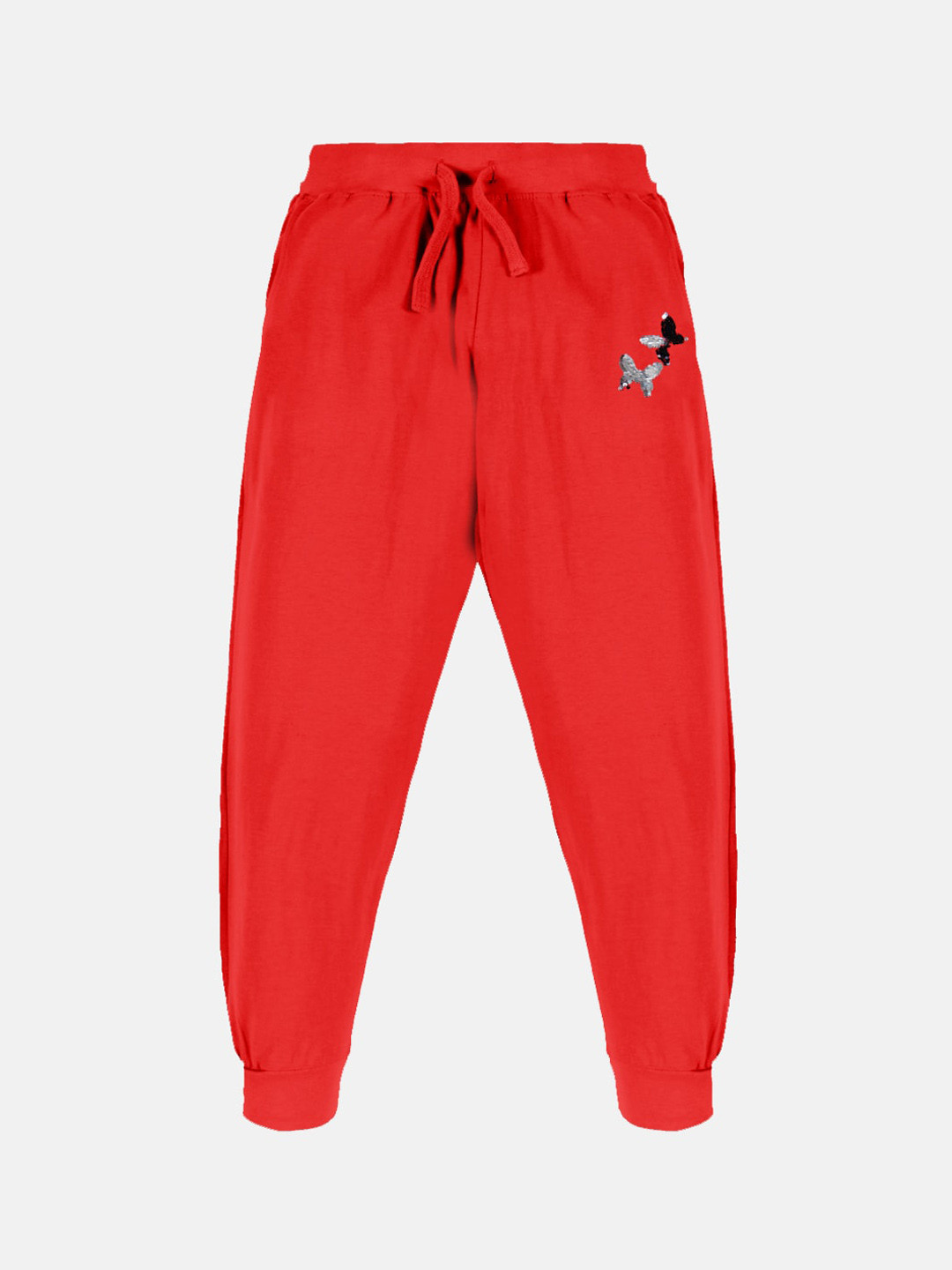 KiddoPanti Girls Butterfly Printed Mid-Rise Pure Cotton Joggers