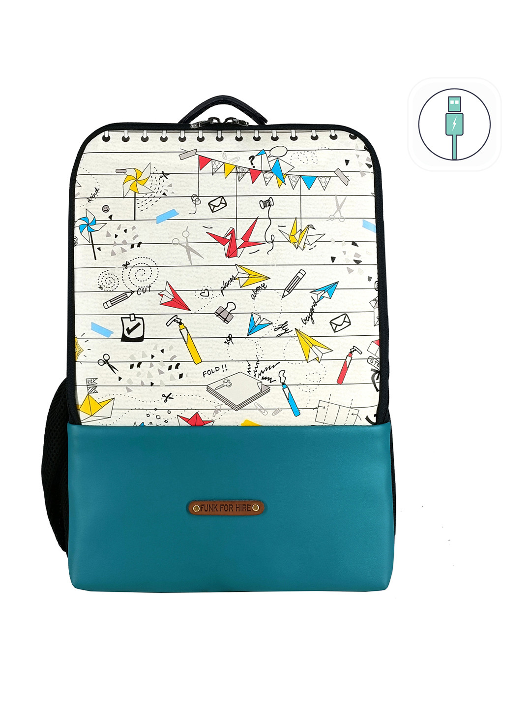 Funk For Hire Unisex Graphic Printed Backpack With USB Charging Port & Compression Straps