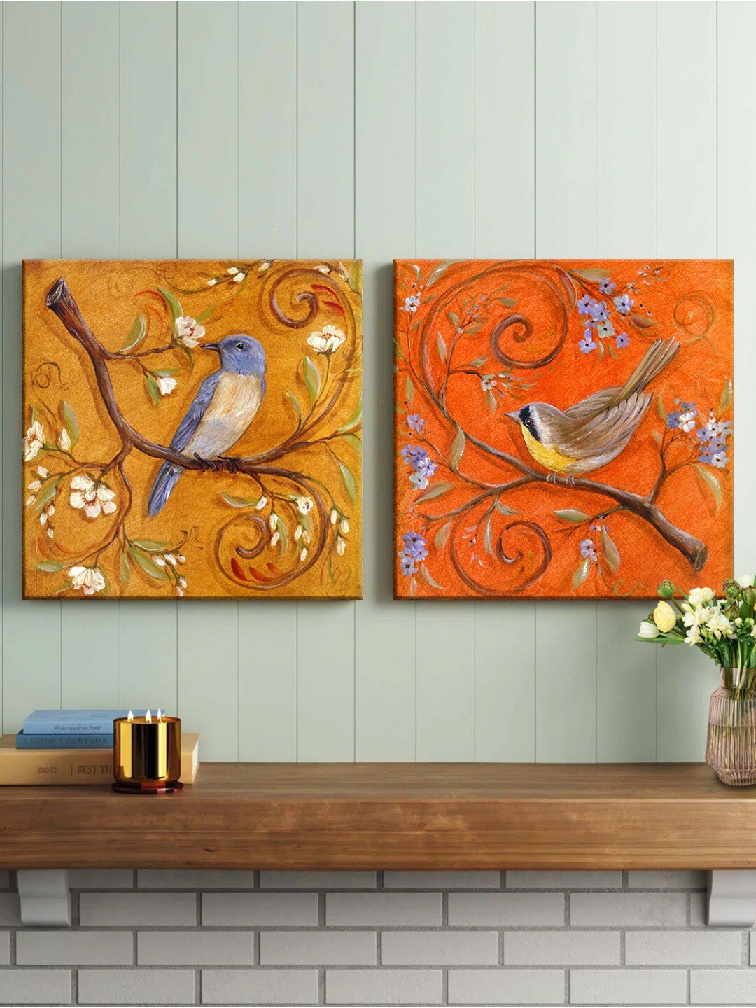 Art Street 2 Pcs Yellow & Orange Luxury Stretched Canvas Painting Wall Art