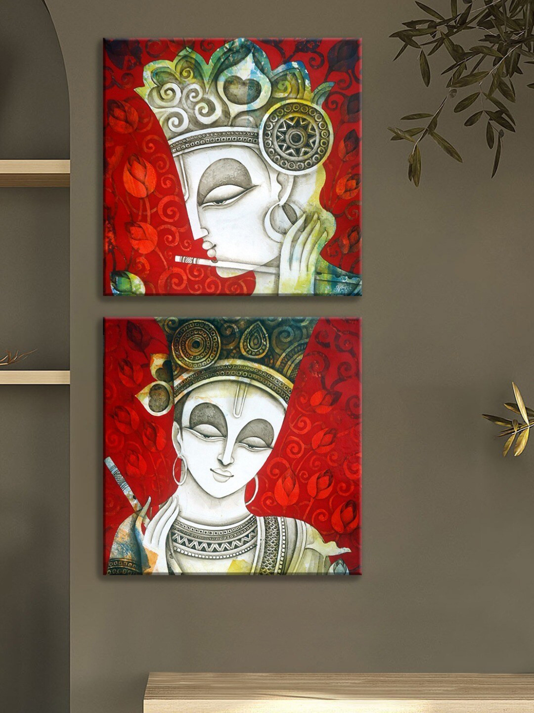 Art Street 2 Pcs Red & White Luxury Stretched Canvas Painting Wall Art