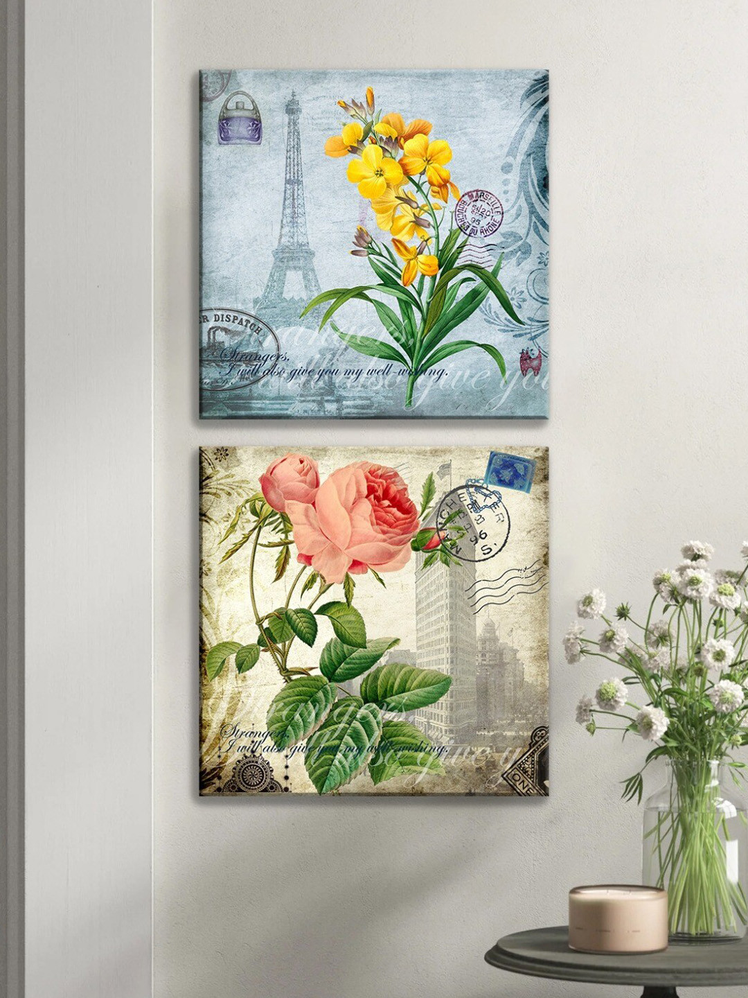 Art Street 2 Pcs Beige & Green Luxury Stretched Canvas Painting Wall Art