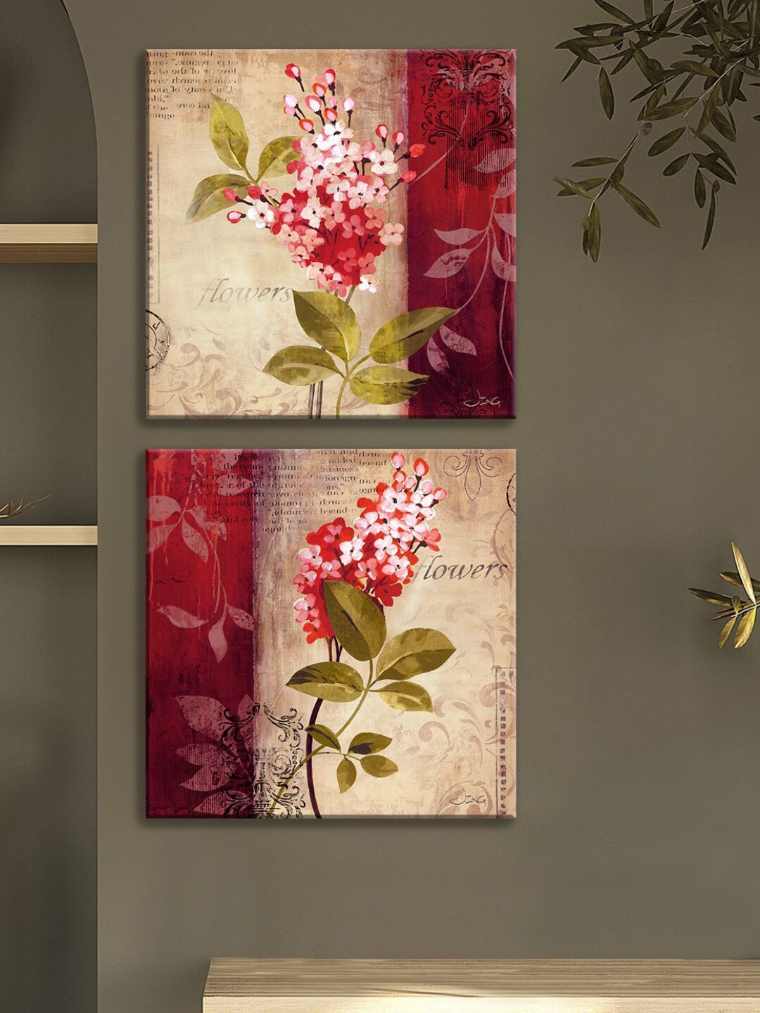 Art Street 2 Pcs Pink & Cream Luxury Stretched Canvas Painting Wall Art