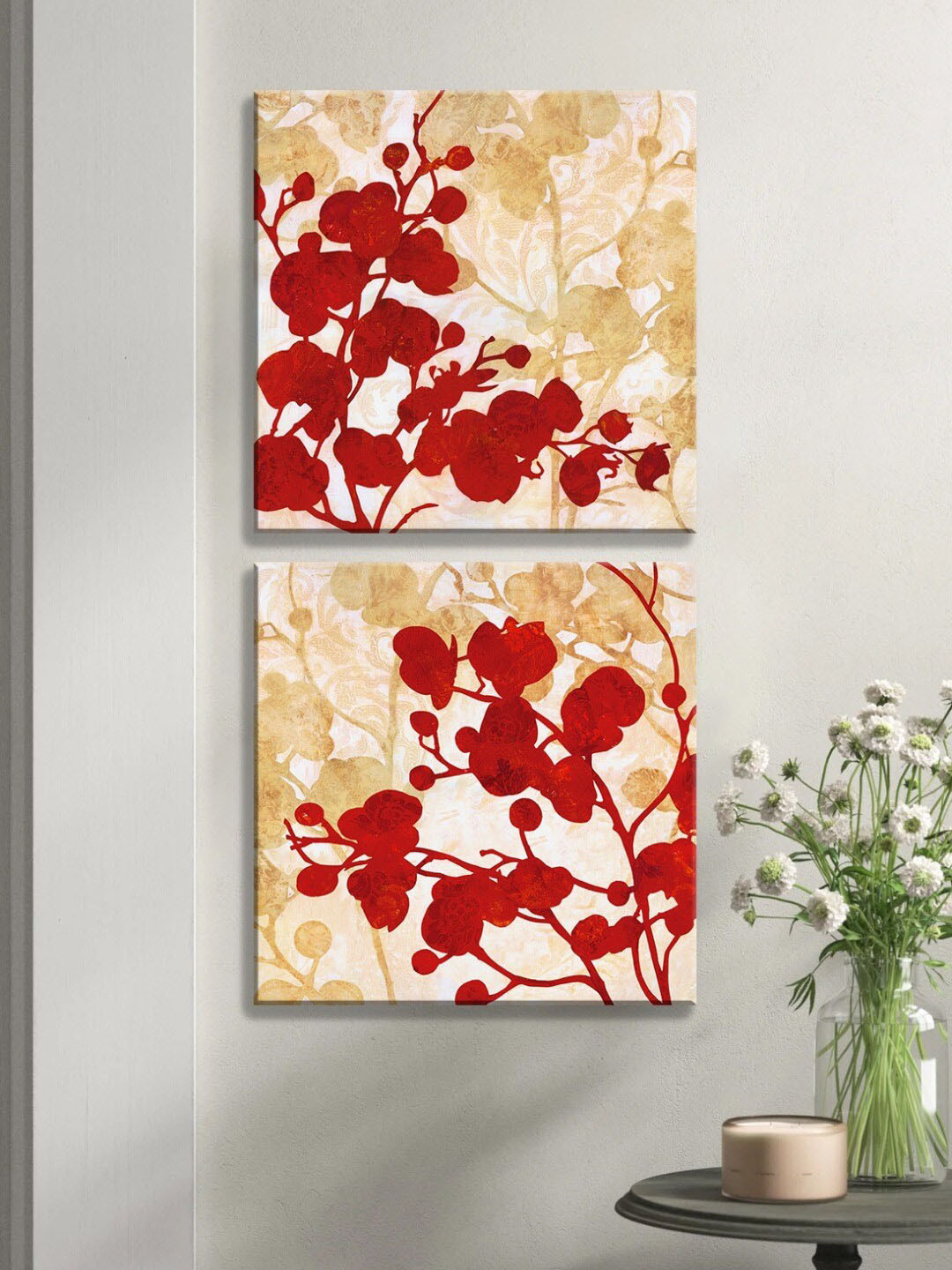 Art Street Red & Beige  2 Pieces Luxury Stretched Canvas Painting Wall Arts
