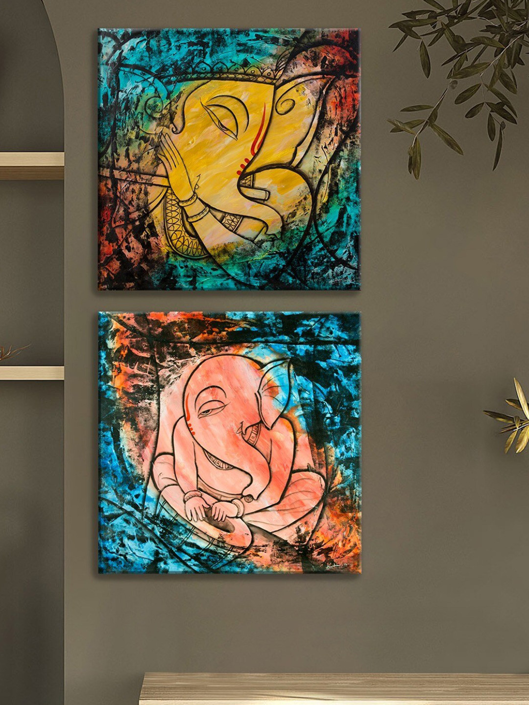 Art Street Blue & Pink 2 Pieces Luxury Stretched Wall Art