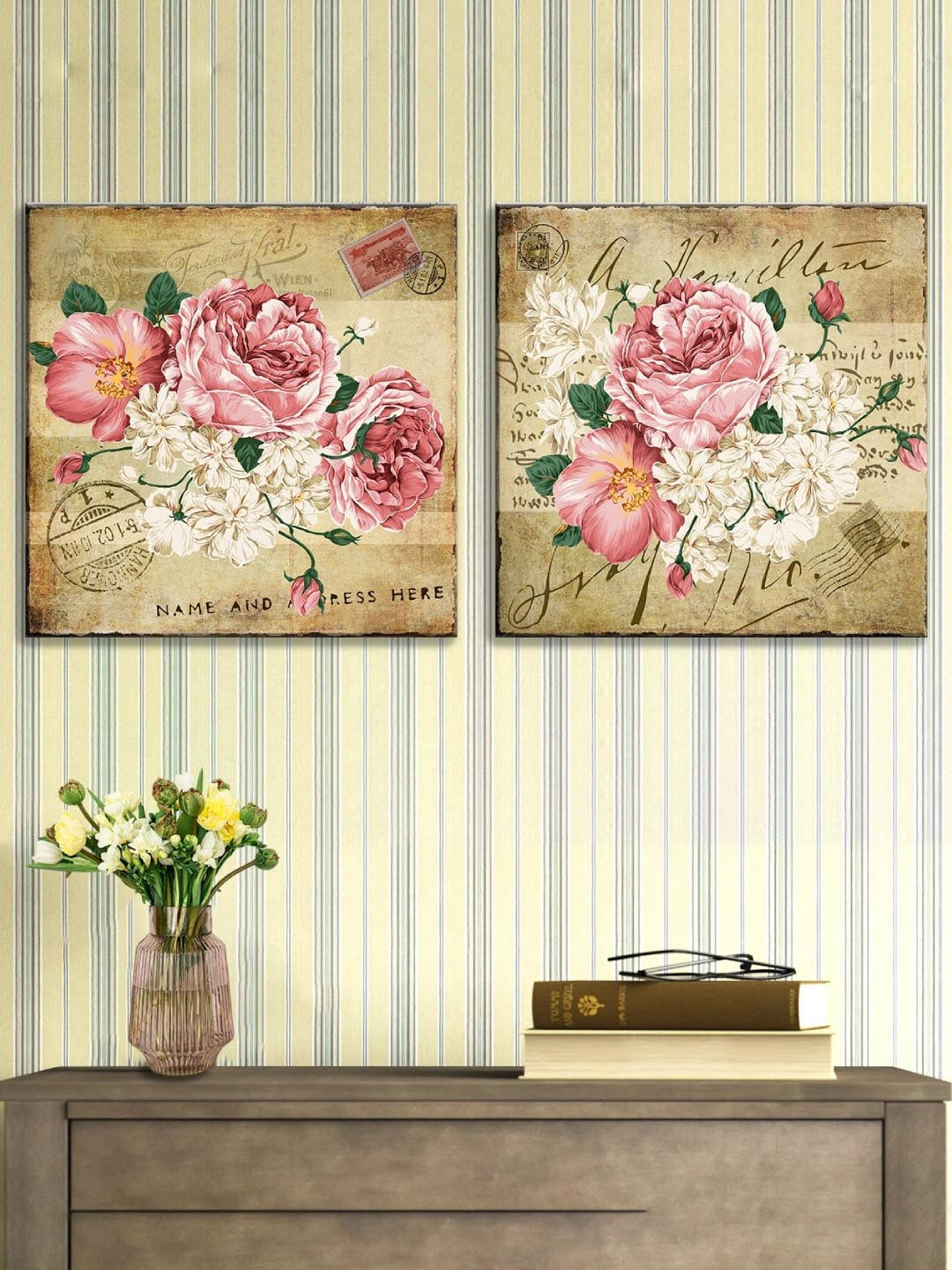 Art Street 2 Pcs Beige & Pink Luxury Stretched Canvas Painting Wall Art