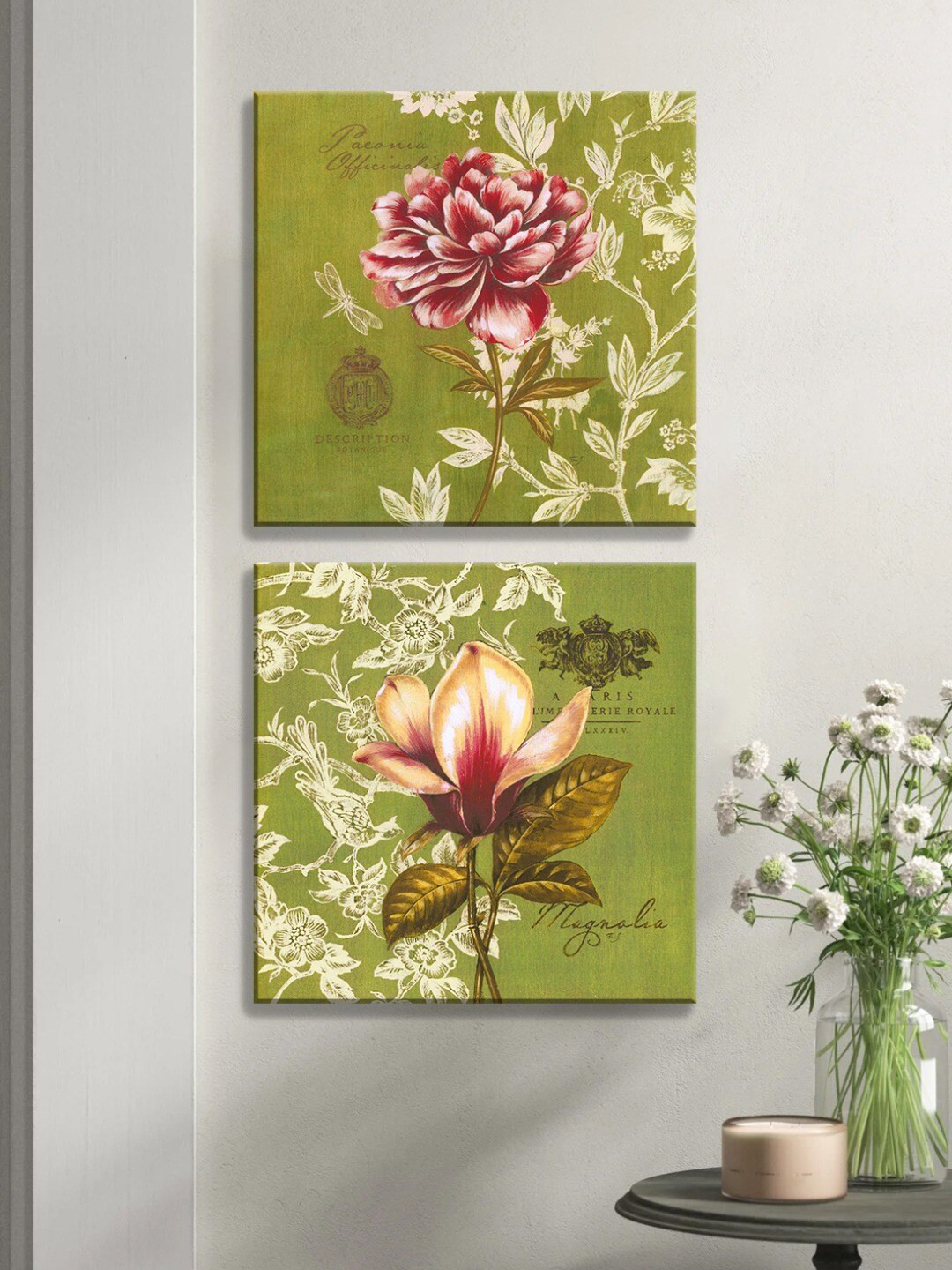 Art Street Green & Pink 2 Pieces Luxury Stretched Canvas Painting Wall Arts