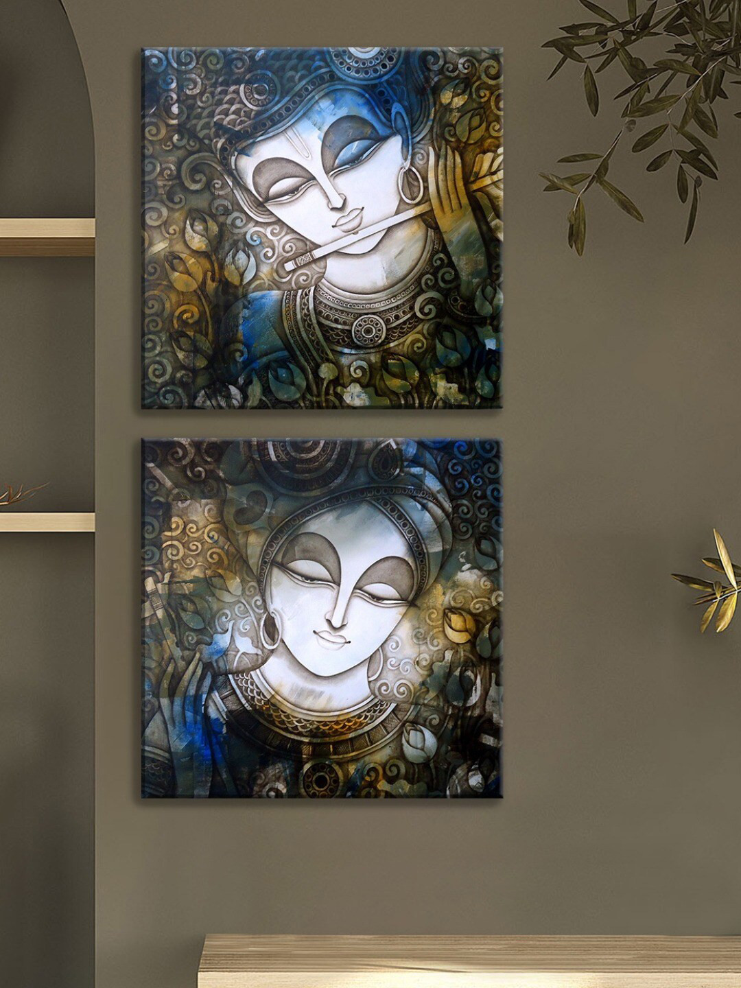 Art Street White & Blue 2 Pieces Luxury Stretched Canvas Painting Wall Arts